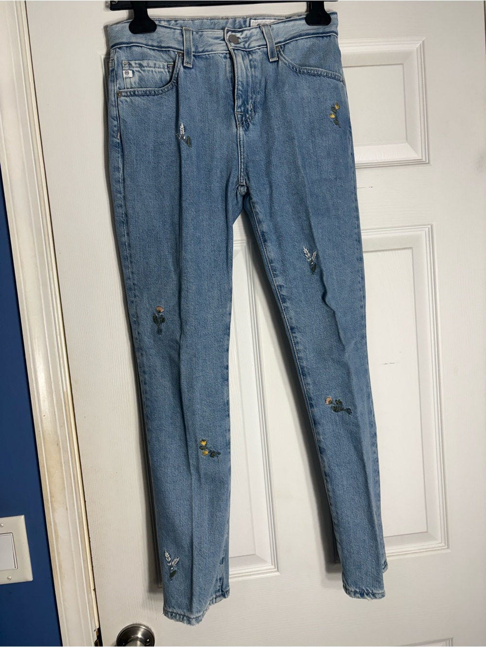 Ag Adriano Goldschmied Light Blue Skinny Jeans with Floral Embroidery